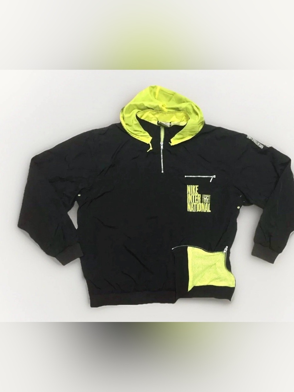Vintage Y2K Nike International Jacket Half Zip Large Black Volt Green Swoosh